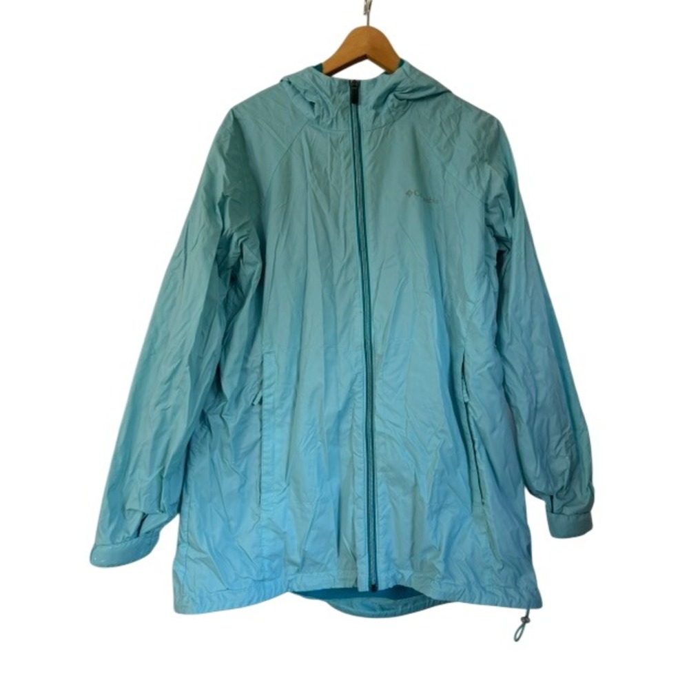 Columbia Womens Turquoise Blue Hooded Full Zip Windbreaker Jacket